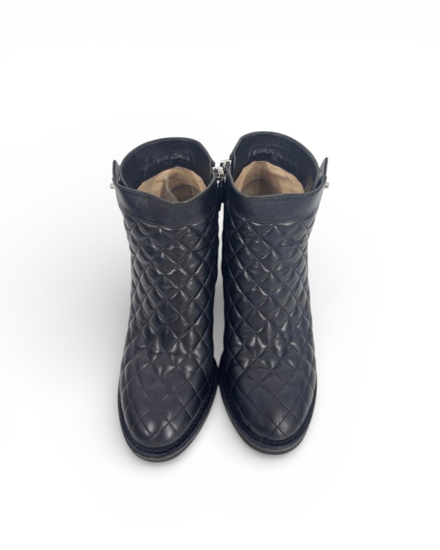 【CHANEL】Turn-Lock Quilted Ankle Lambskin Boots