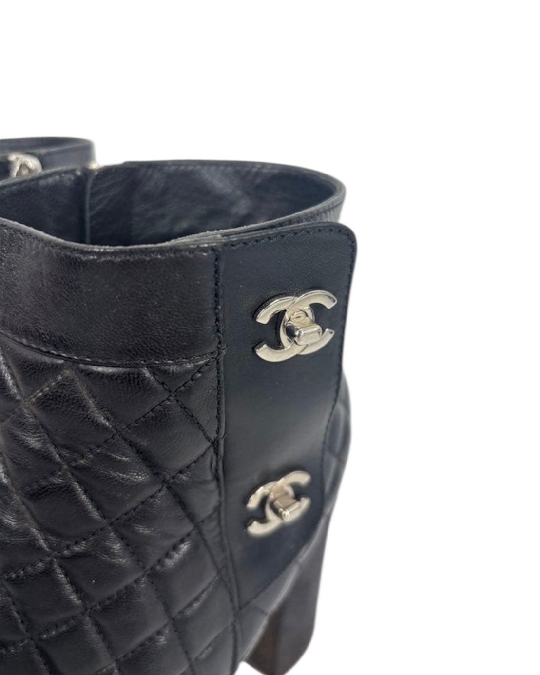 【CHANEL】Turn-Lock Quilted Ankle Lambskin Boots