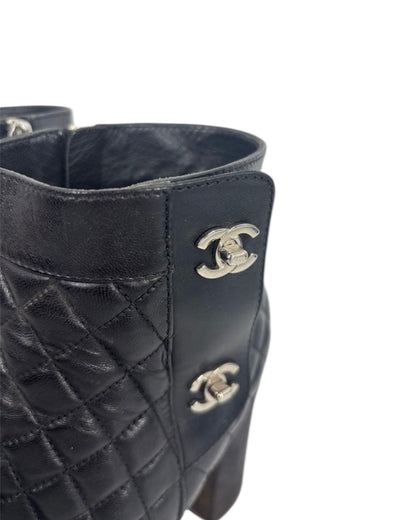 【CHANEL】Turn-Lock Quilted Ankle Lambskin Boots