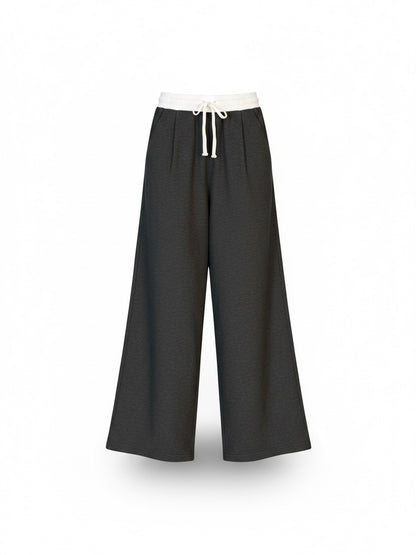 【ORIGINAL PICK】 Contrast-Waist Knit Wide Pants